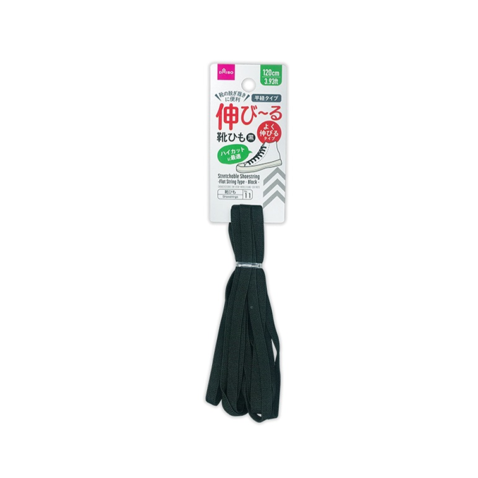 Stretchable Shoestring Flat String Type Black 120cm