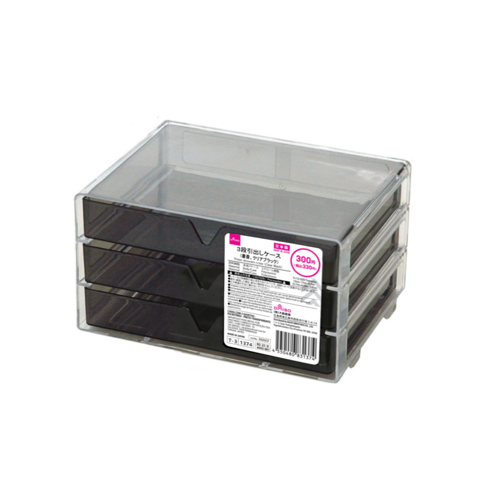 Three Drawers Case Clear Black