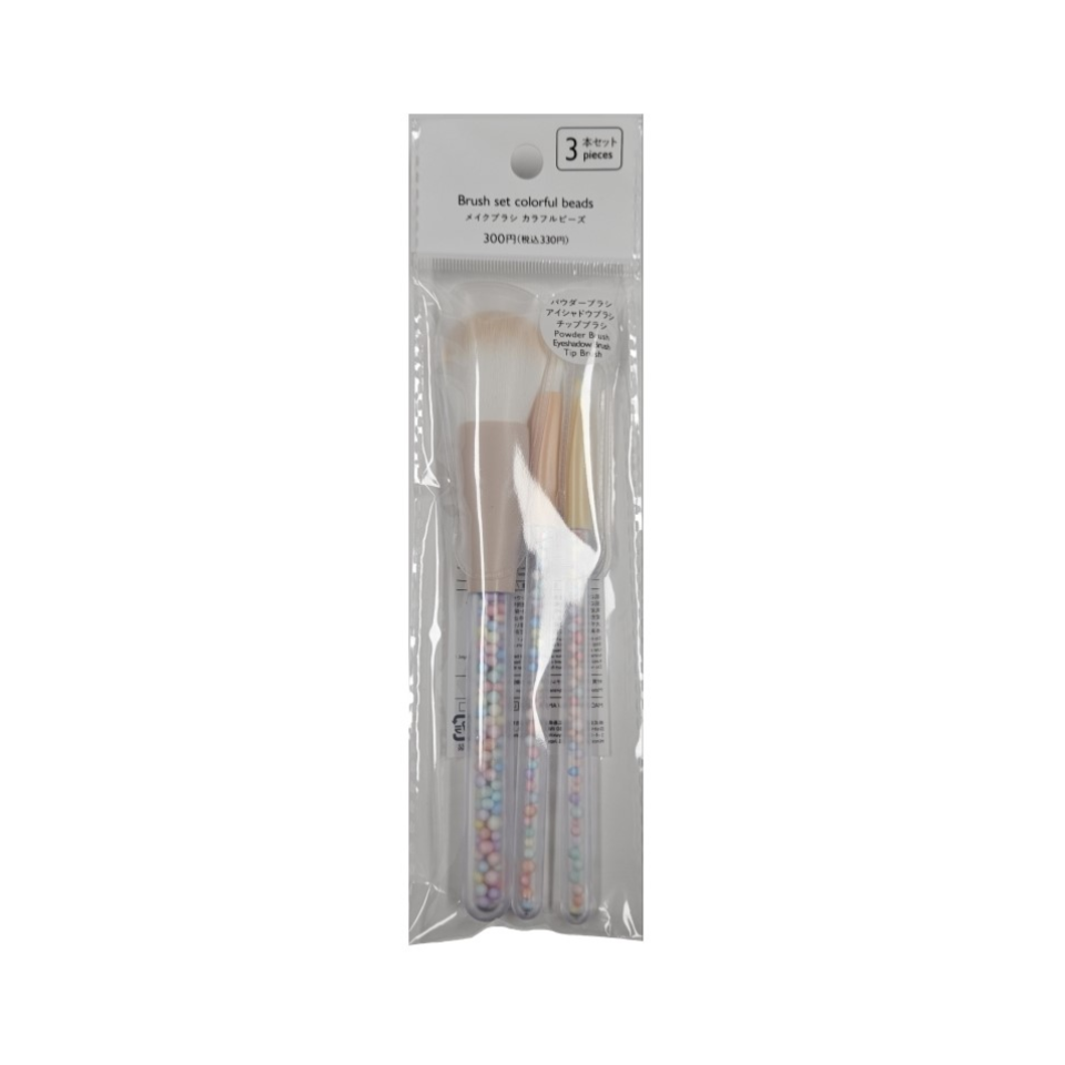 Set of 3 Makeup Brushes Colorful Beads
