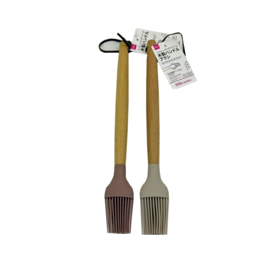 Silicone Kitchen Tool with Wooden Handle Brush Brown/Olive