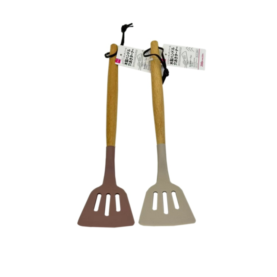 Silicone Kitchen Tool with Wooden Handle Slotted Turner