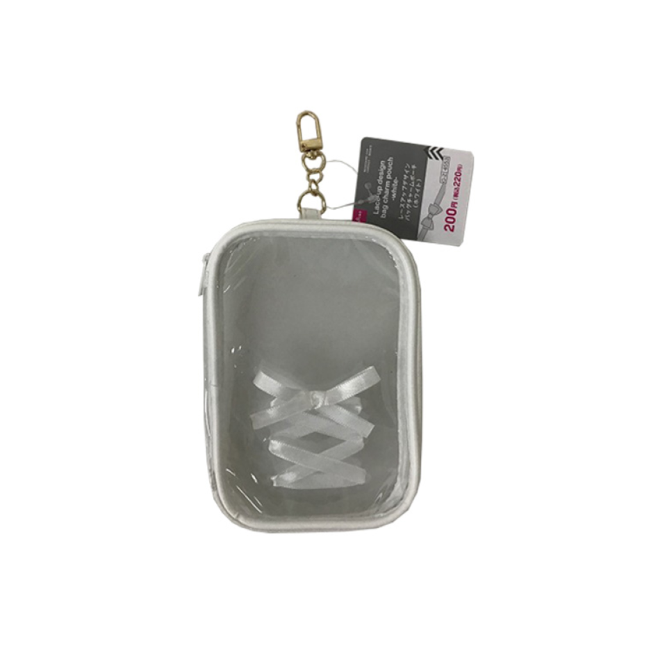 Lace Up Design Bag Charm Pouch White