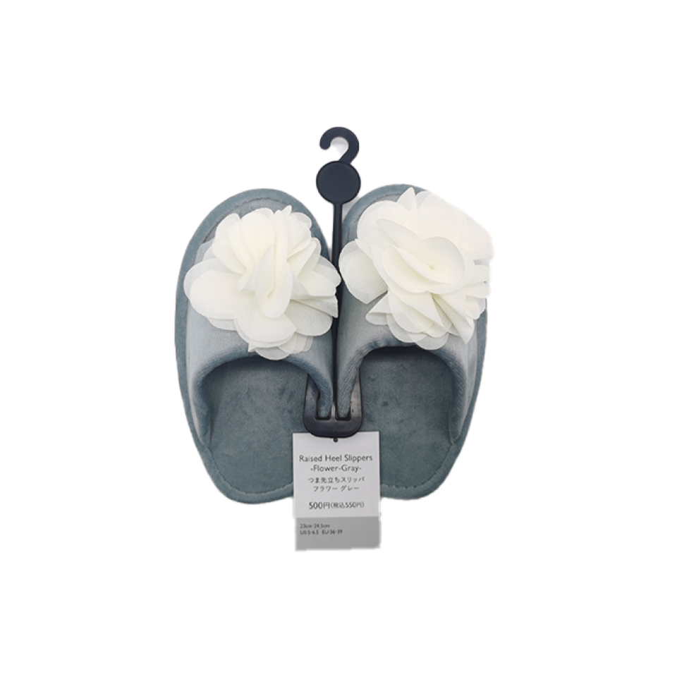 Raised Heel Slippers Flower Grey EU 36-39