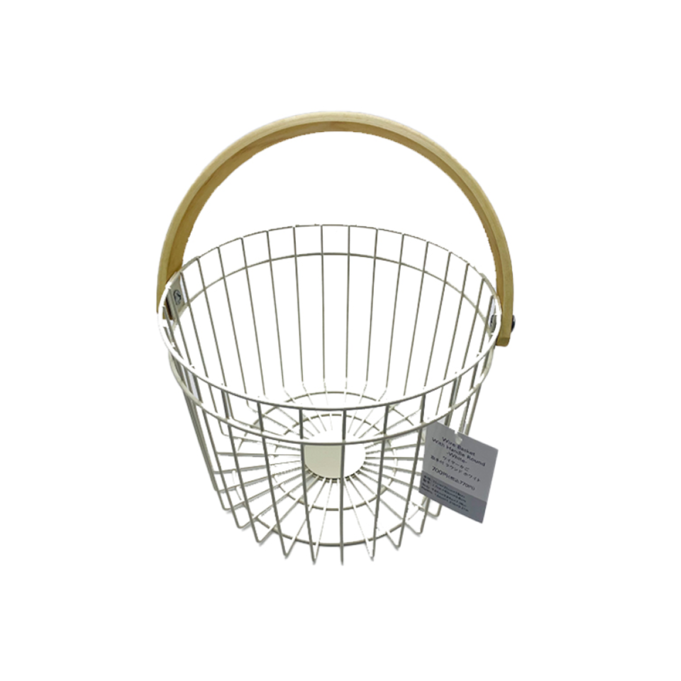 Wire Basket with Handle Round White