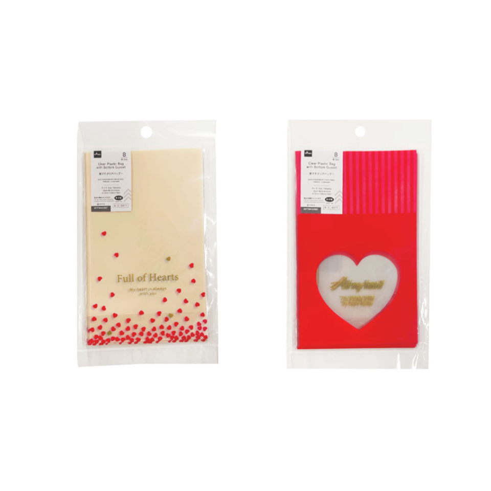 Clear Plastic Bag with Bottom Gusset Heart 12cm x 18.5cm x 5cm