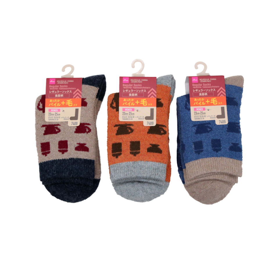 Regular Socks Ladies Wool Pile Tableware Pattern