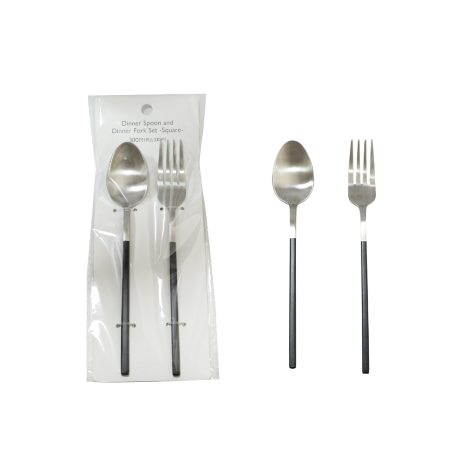 Dinner Spoon and Fork Set Square Black
