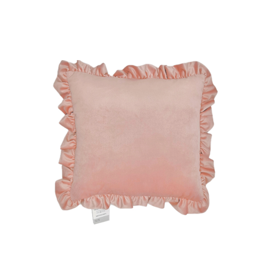 Cushion Frill Velour Like Pink