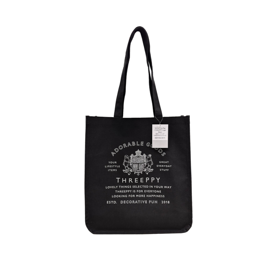 Vertical Tote Bag Threeppy Logo Black