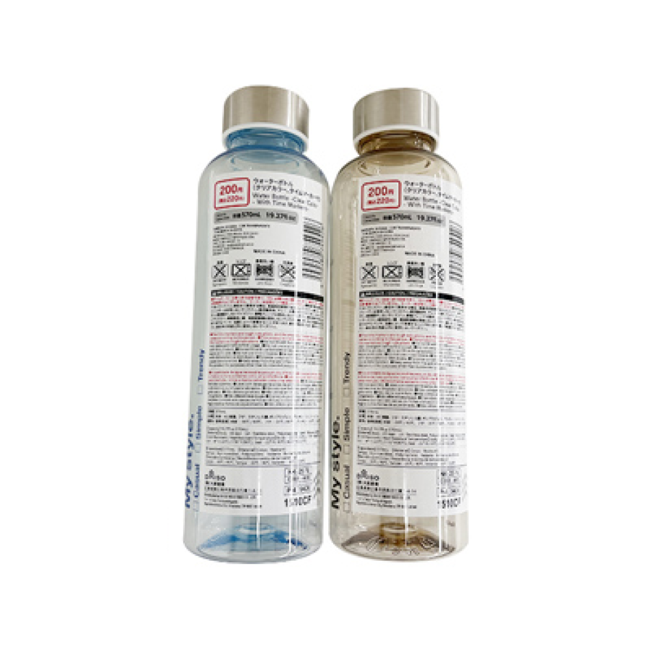 Water Bottle Clear Color with Time Markers 570ml