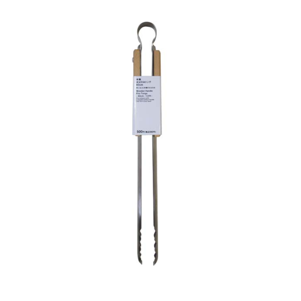 Wooden Handle Fire Tongs 40cm