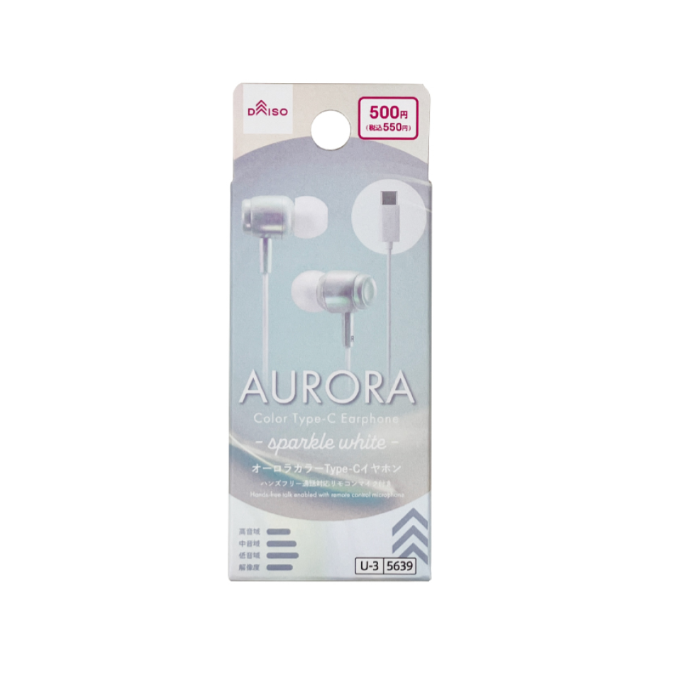 Aurora Color Type-C Earphones with Microphone Sparkle White