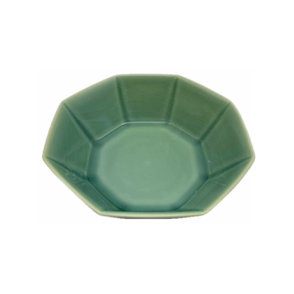 Octagonal Bowl Crackle Glaze Green 18cm