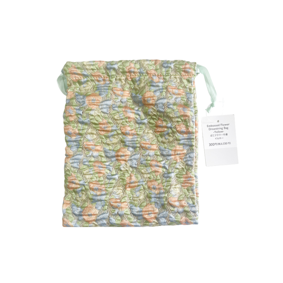 Embossed Flower Drawstring Bag Yellow