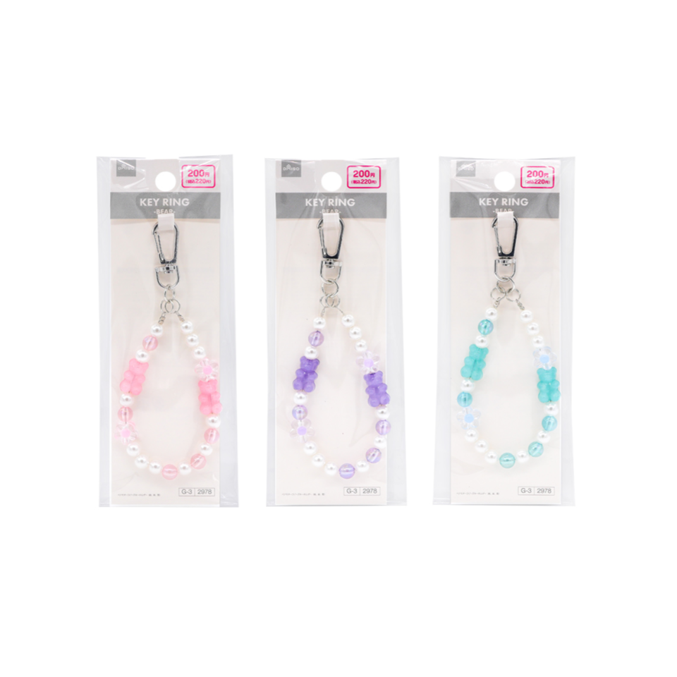 Bear Motif Beads Keychain Pink/Purple/Blue