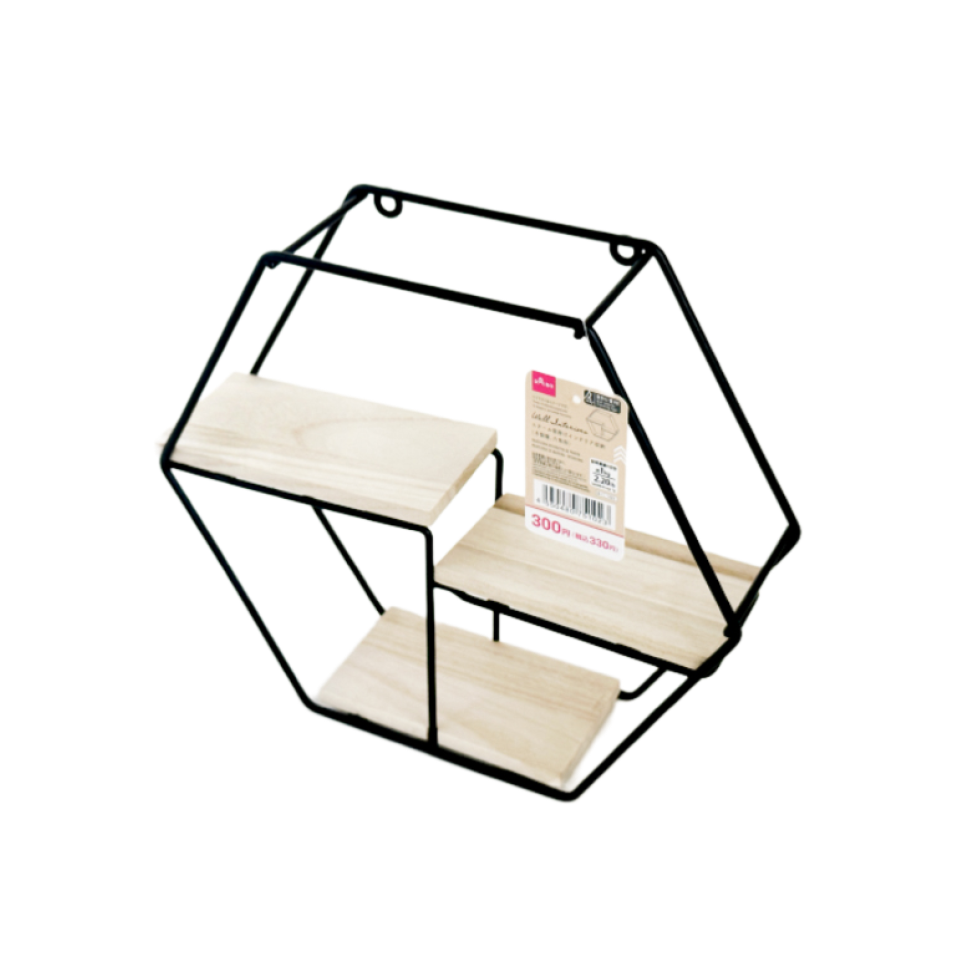 Iron Wall Interior Wood Shelf Hexagonal