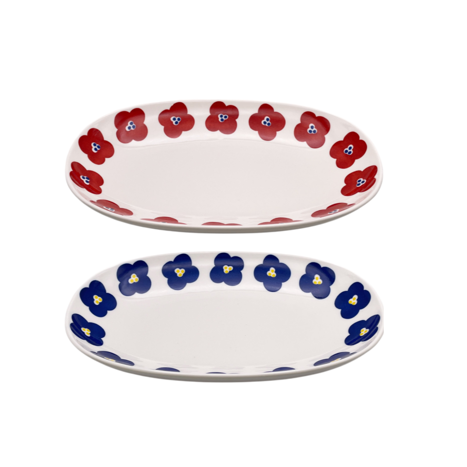 Stamped Flower Oval Pasta Bowl 23cm