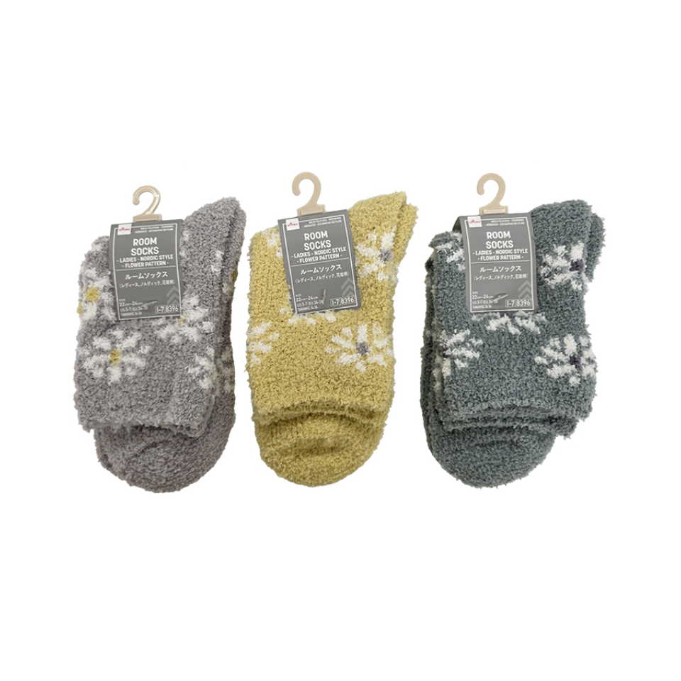 Room Socks Ladies Nordic Style Flower Pattern