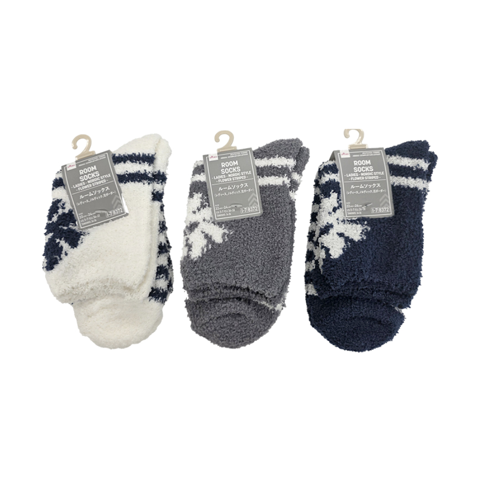 Room Socks Ladies Nordic Style Flower Striped