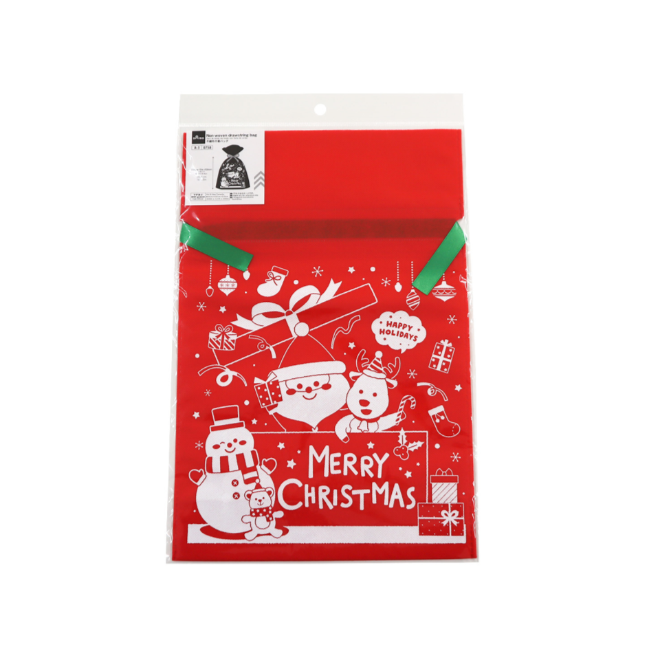 Non-Woven Drawstring Bag Pop Christmas Red 25cm x 37cm x 10cm