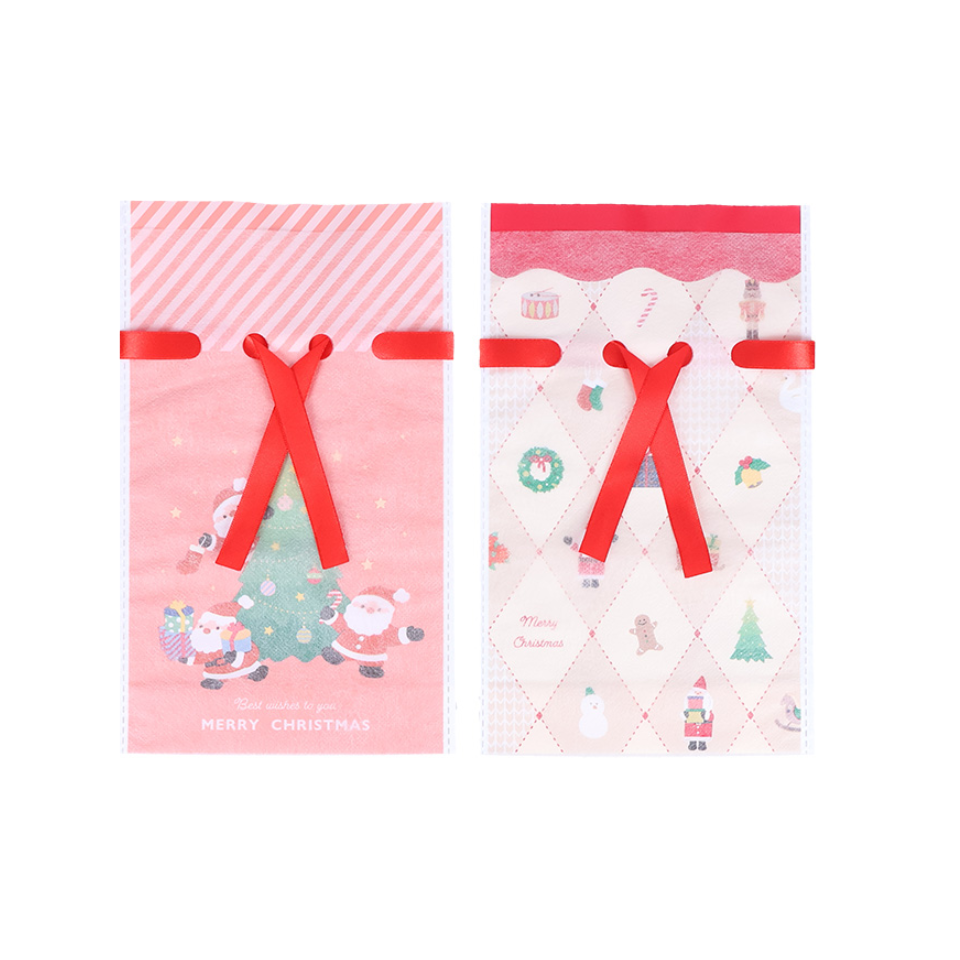 Drawstring Plastic Bag with Bottom Gusset Christmas 25cm x 15cm x 6cm