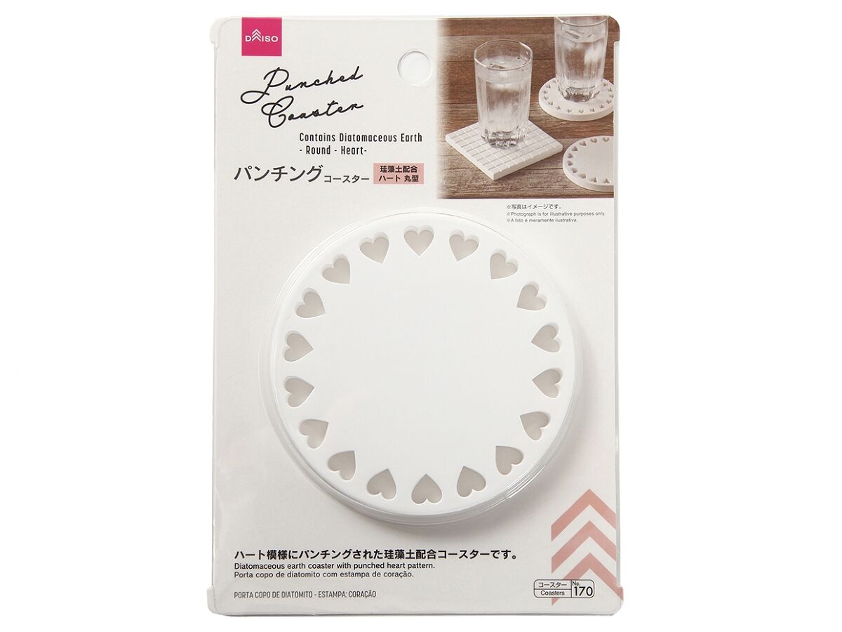 Perforated Diatomaceous Earth Coaster Round with Hearts