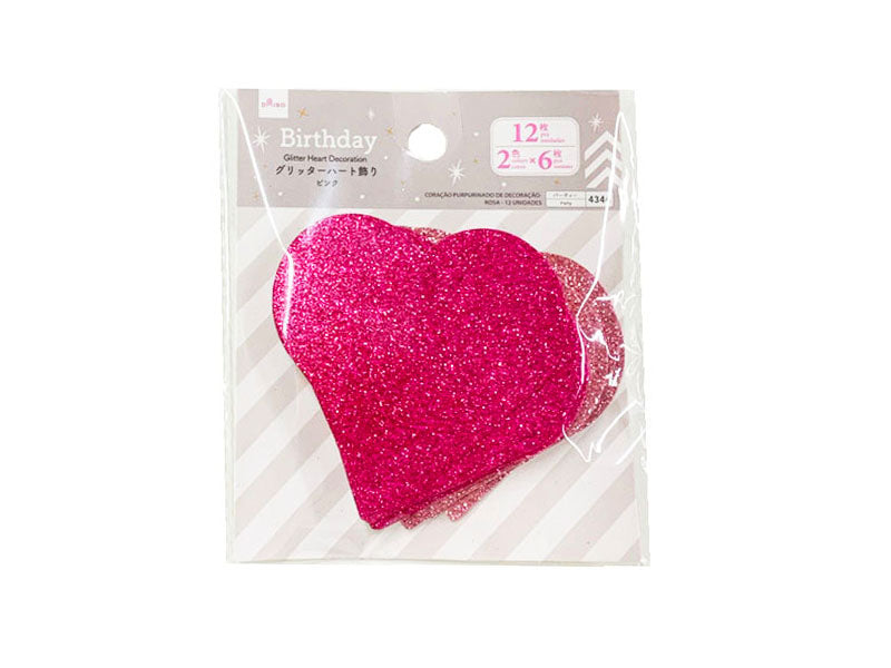 Glitter Heart Decoration Pink 12pcs